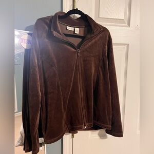 brown velvet zip up jacket! size XL